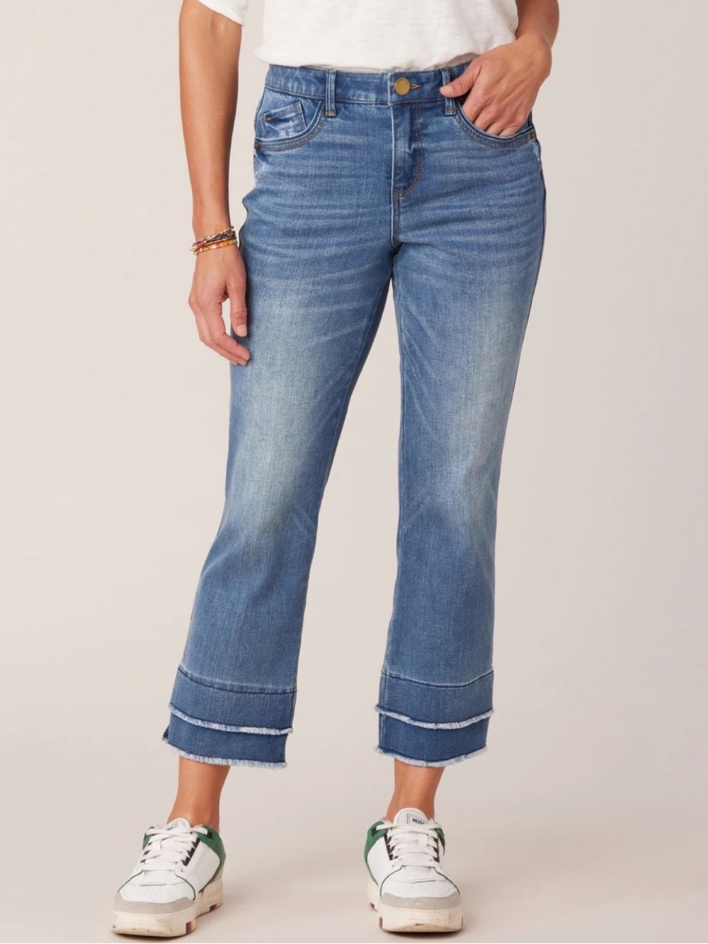 NWT Democracy Ab Solution Double Layer Fray Hem Kick Flare Jeans